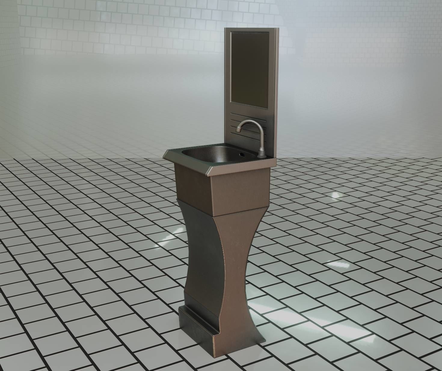 Futuristic Public Metal Sink - 24 - with Mirror Low-poly 3D model_69