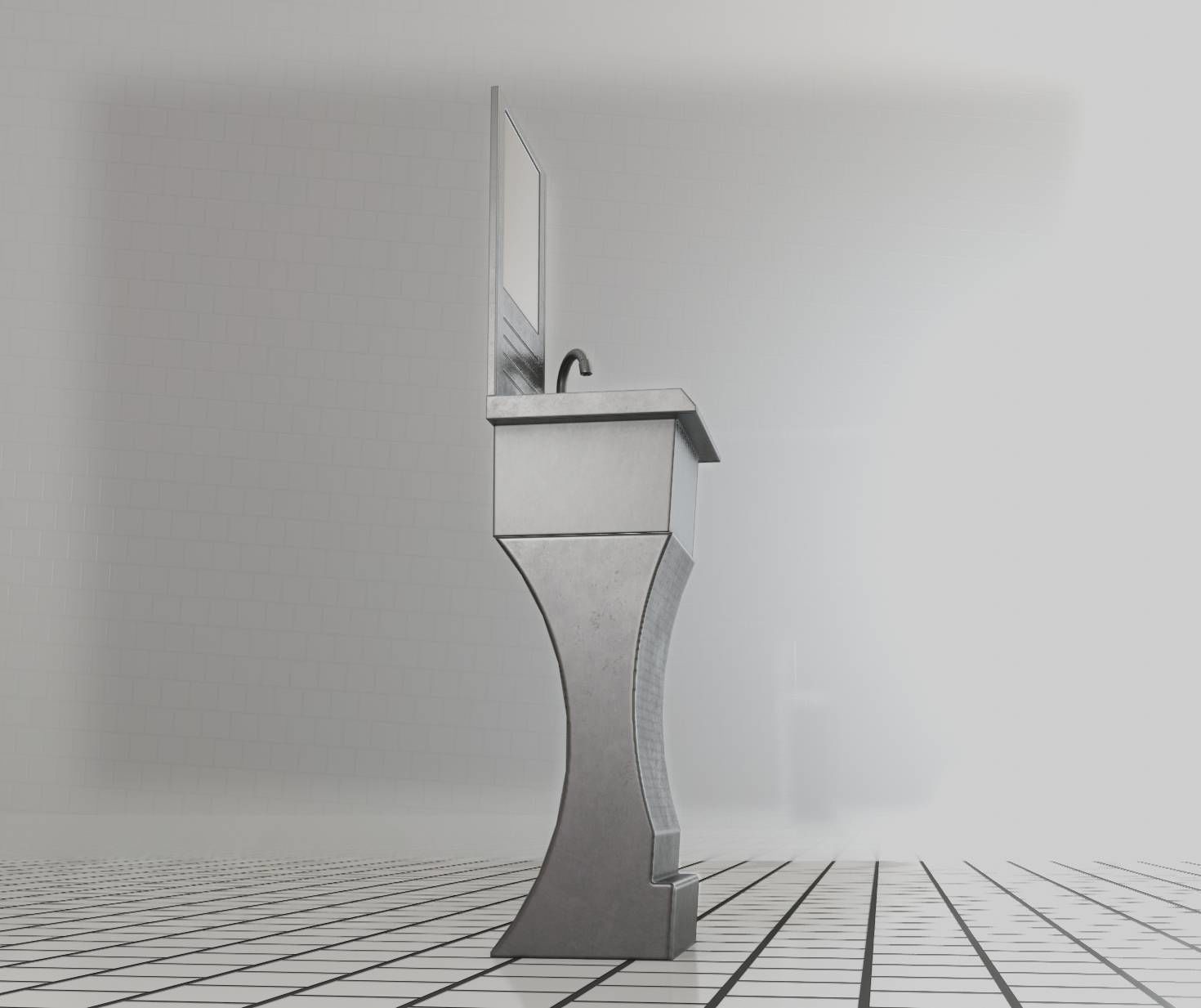 Futuristic Public Metal Sink - 24 - with Mirror Low-poly 3D model_50