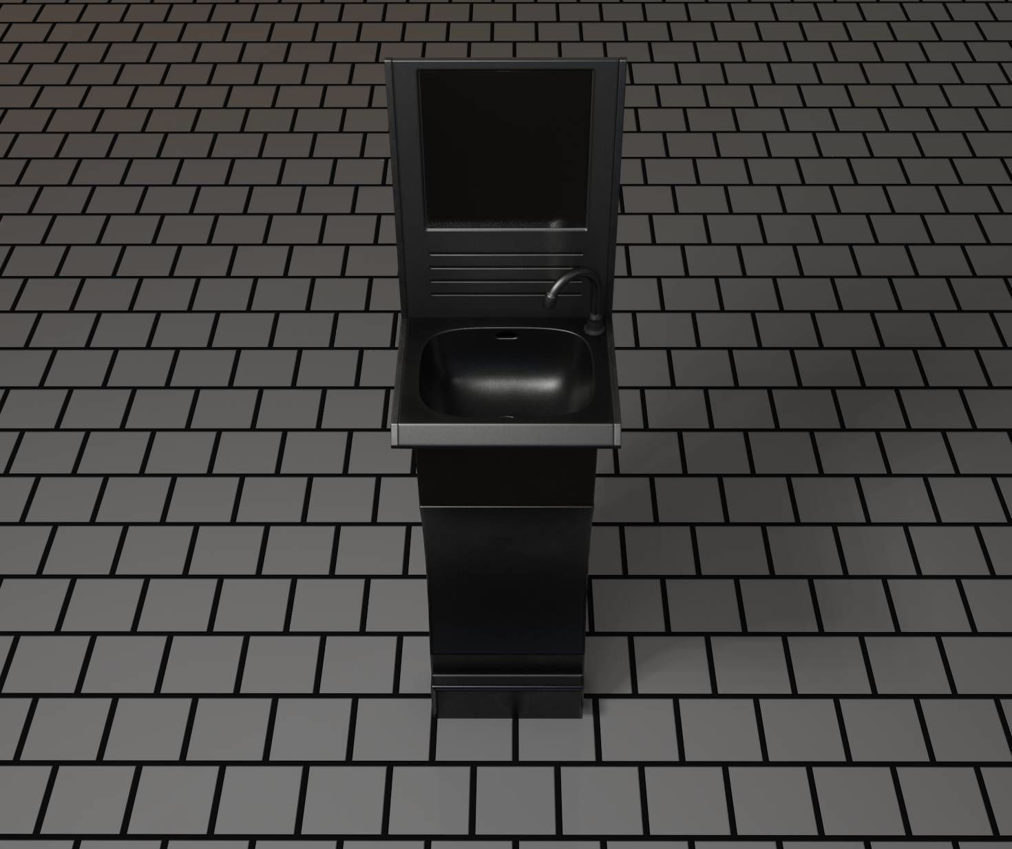 Futuristic Public Metal Sink - 24 - with Mirror Low-poly 3D model_33