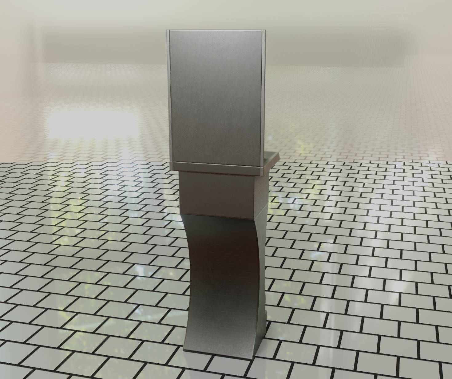 Futuristic Public Metal Sink - 24 - with Mirror Low-poly 3D model_44