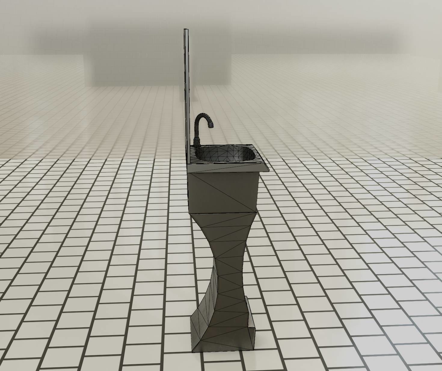 Futuristic Public Metal Sink - 24 - with Mirror Low-poly 3D model_42