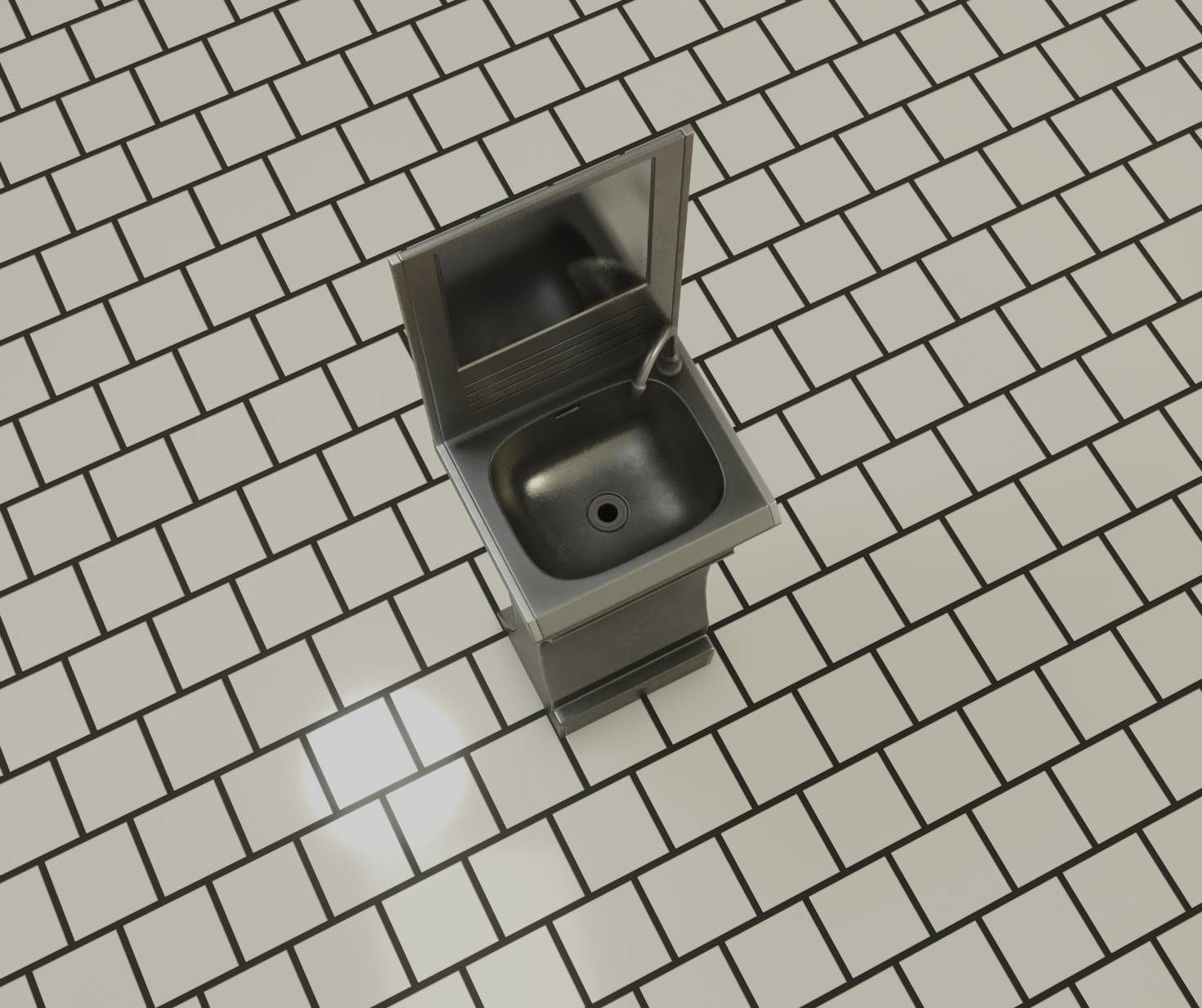 Futuristic Public Metal Sink - 24 - with Mirror Low-poly 3D model_89