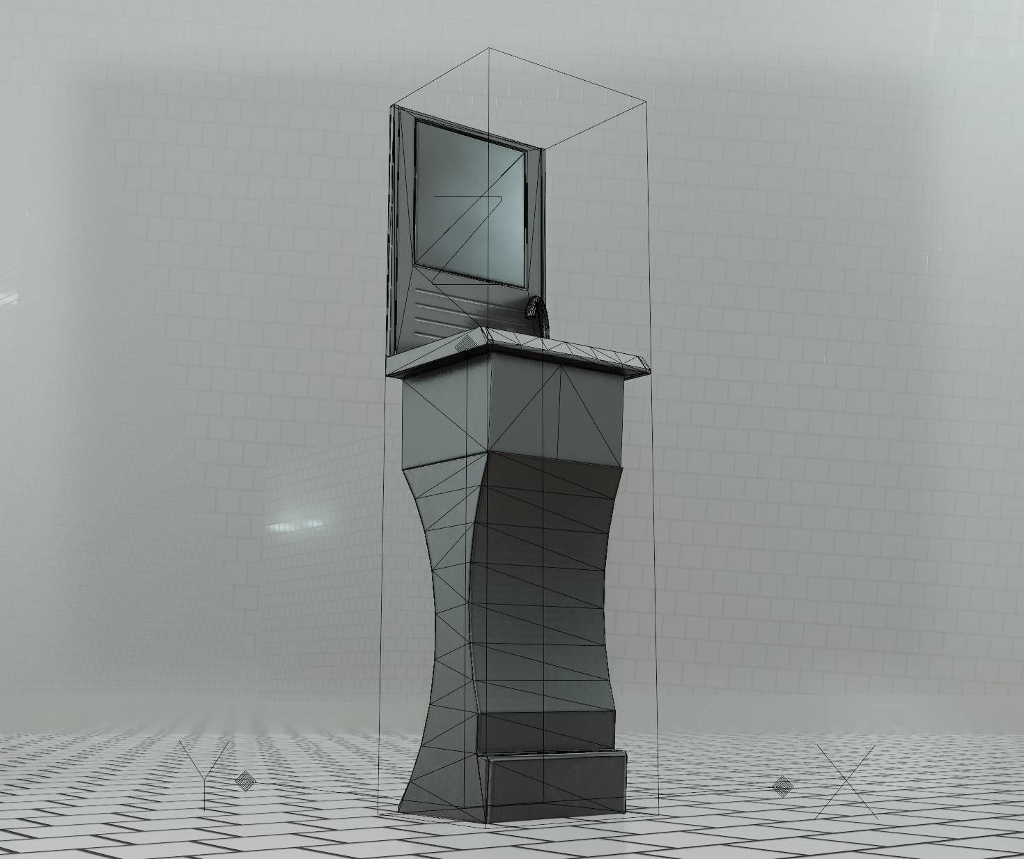 Futuristic Public Metal Sink - 24 - with Mirror Low-poly 3D model_80