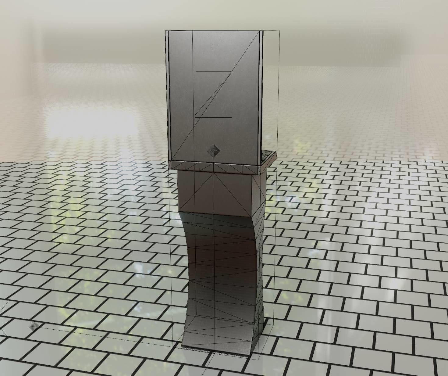 Futuristic Public Metal Sink - 24 - with Mirror Low-poly 3D model_17