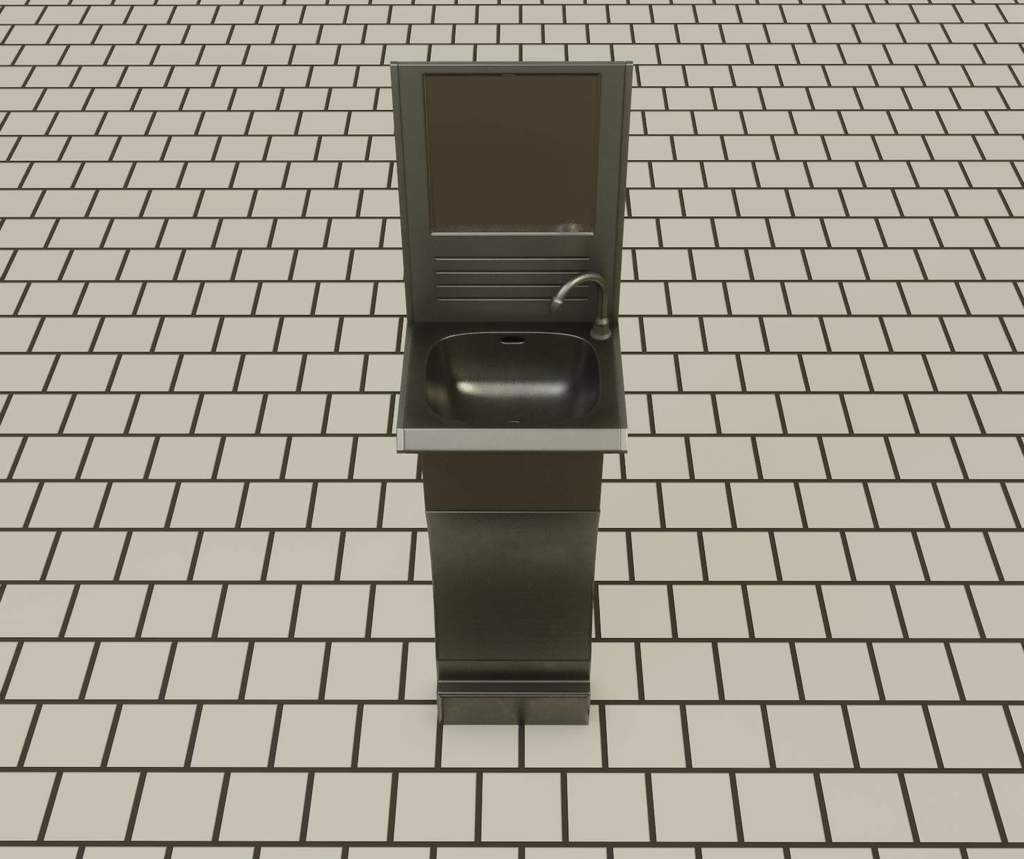 Futuristic Public Metal Sink - 24 - with Mirror Low-poly 3D model_7