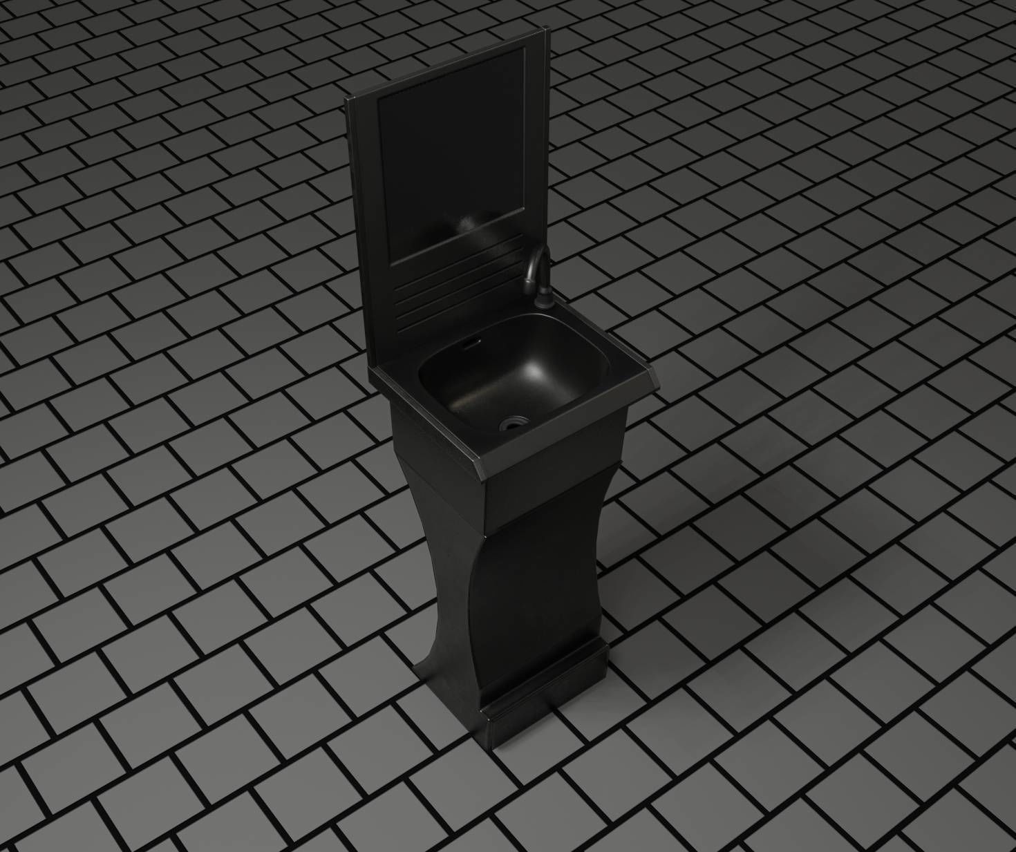 Futuristic Public Metal Sink - 24 - with Mirror Low-poly 3D model_95