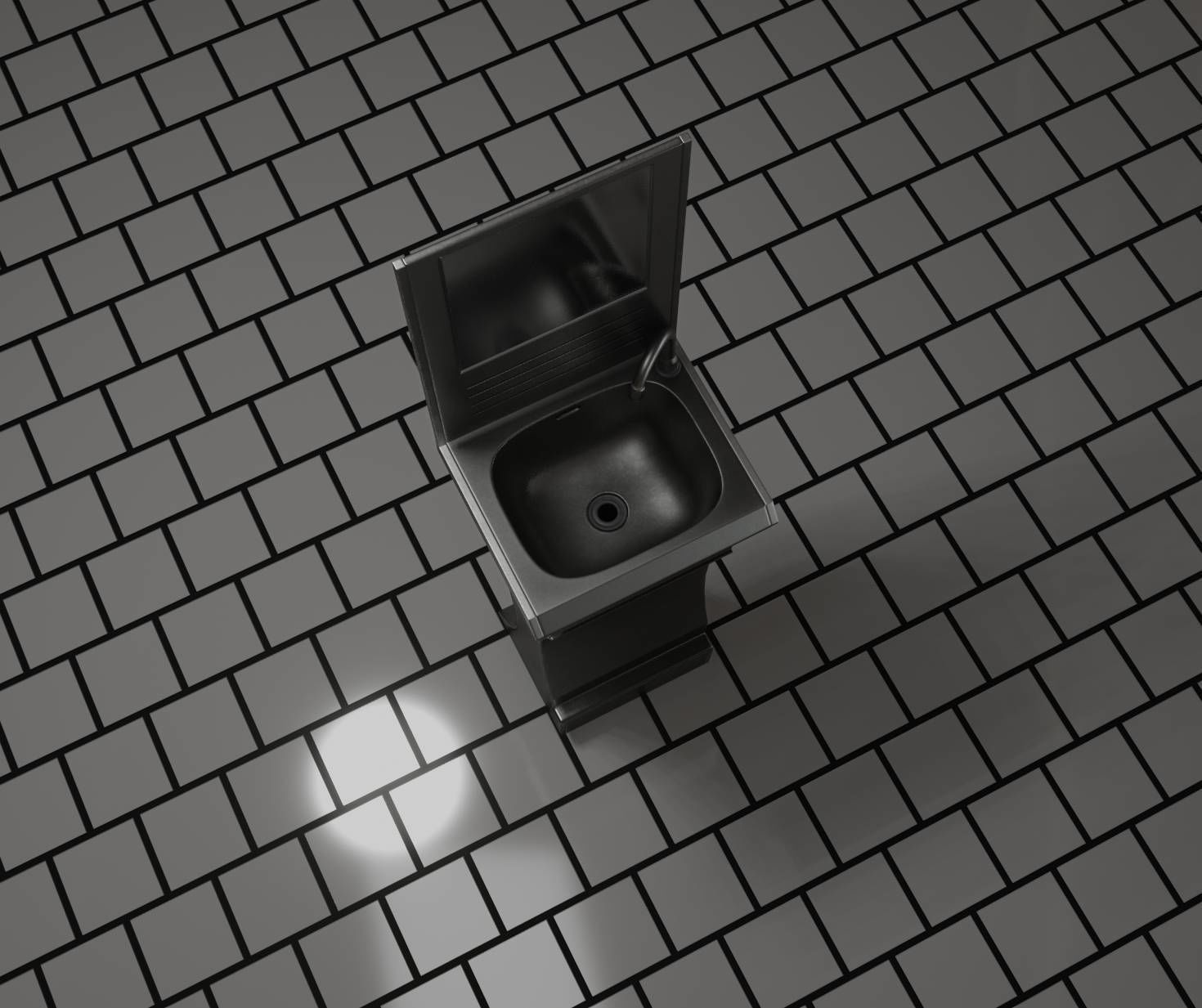 Futuristic Public Metal Sink - 24 - with Mirror Low-poly 3D model_28