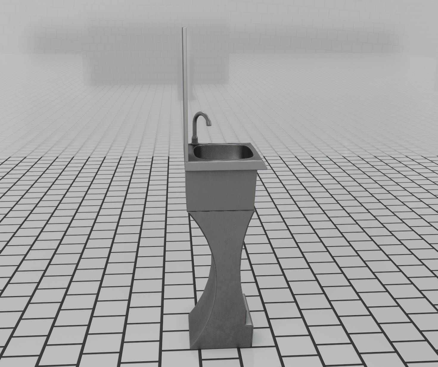 Futuristic Public Metal Sink - 24 - with Mirror Low-poly 3D model_72
