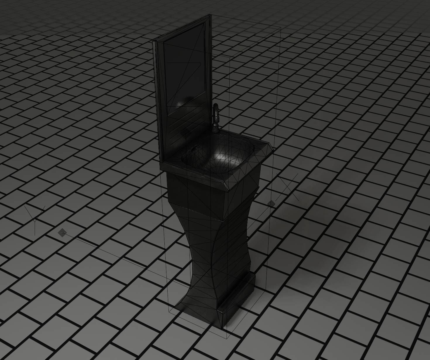 Futuristic Public Metal Sink - 24 - with Mirror Low-poly 3D model_29