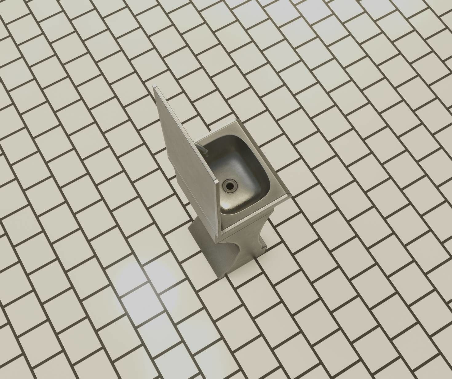 Futuristic Public Metal Sink - 24 - with Mirror Low-poly 3D model_4