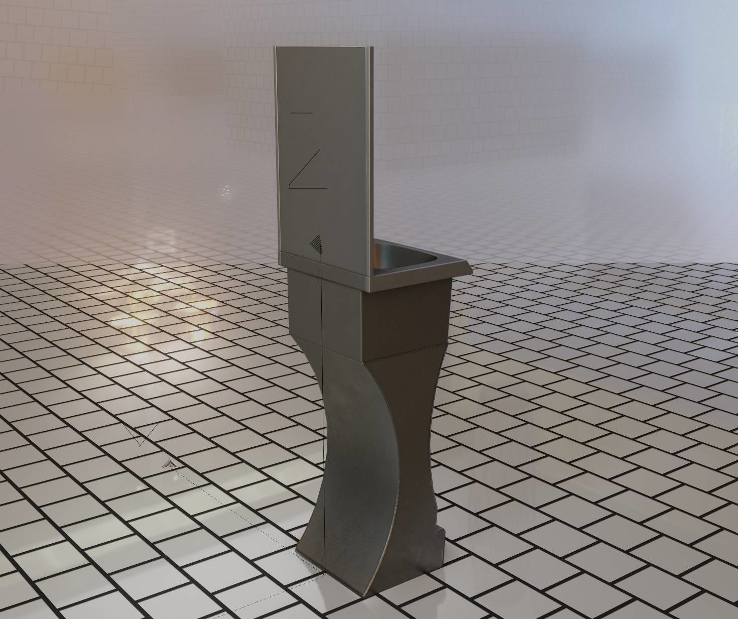 Futuristic Public Metal Sink - 24 - with Mirror Low-poly 3D model_73