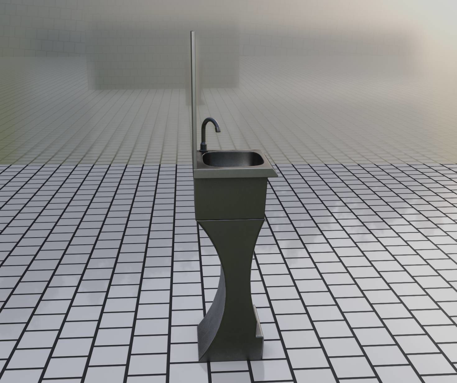 Futuristic Public Metal Sink - 24 - with Mirror Low-poly 3D model_15