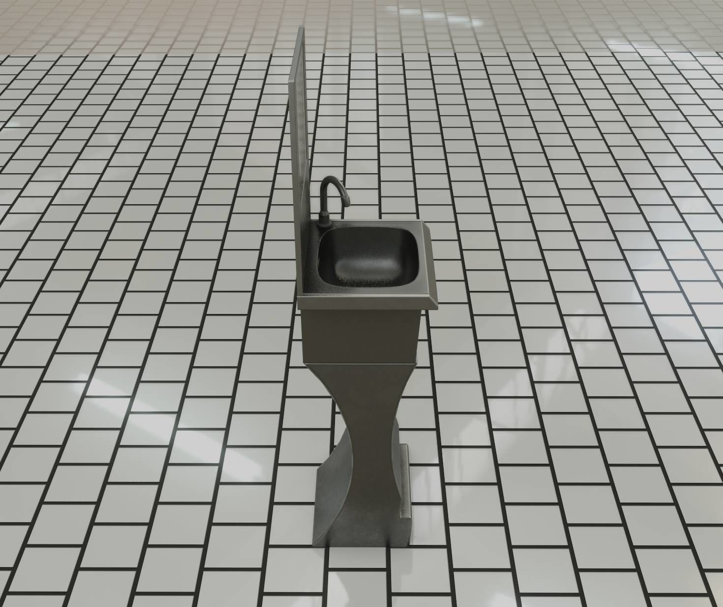 Futuristic Public Metal Sink - 24 - with Mirror Low-poly 3D model_91