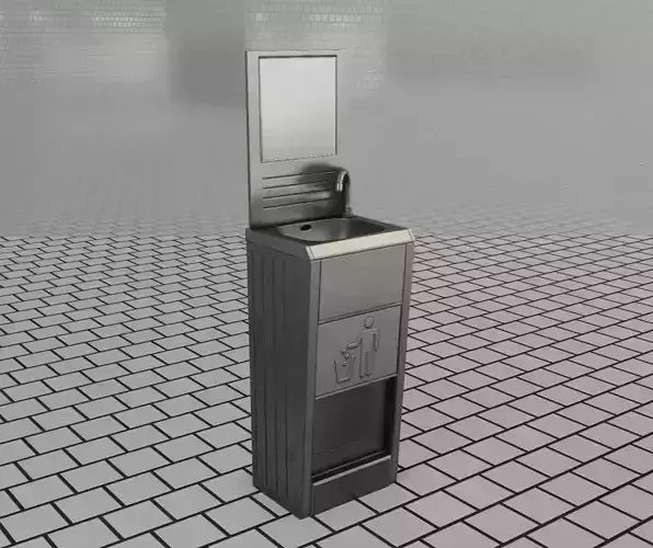 Public Metal Sink - 23 - with Mirror and Waste-Bin