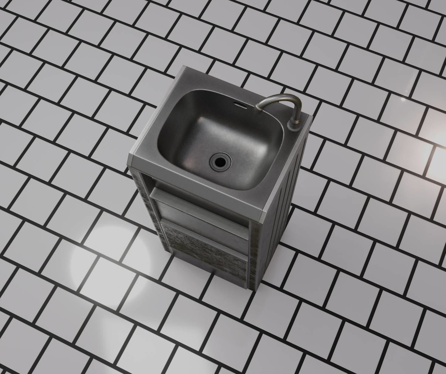 Public Metal Sink - 19 - Simple Compact Low-poly 3D model_30