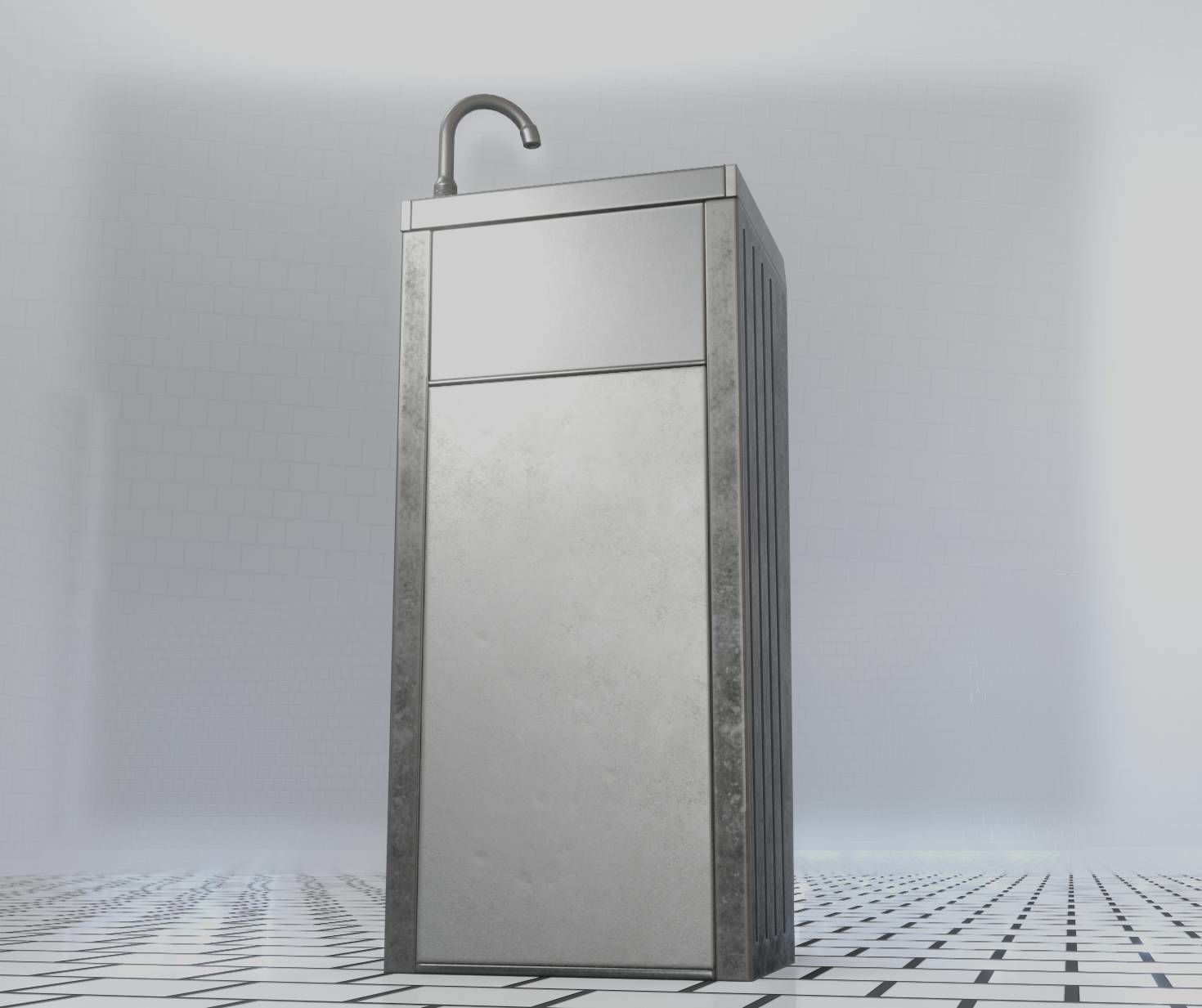 Public Metal Sink - 19 - Simple Compact Low-poly 3D model_17