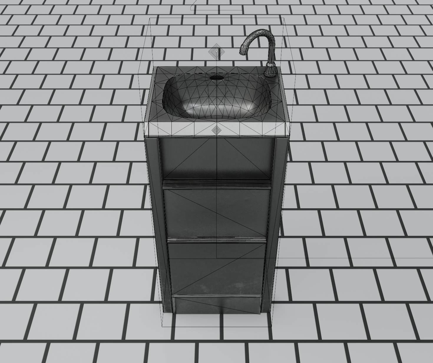 Public Metal Sink - 19 - Simple Compact Low-poly 3D model_36