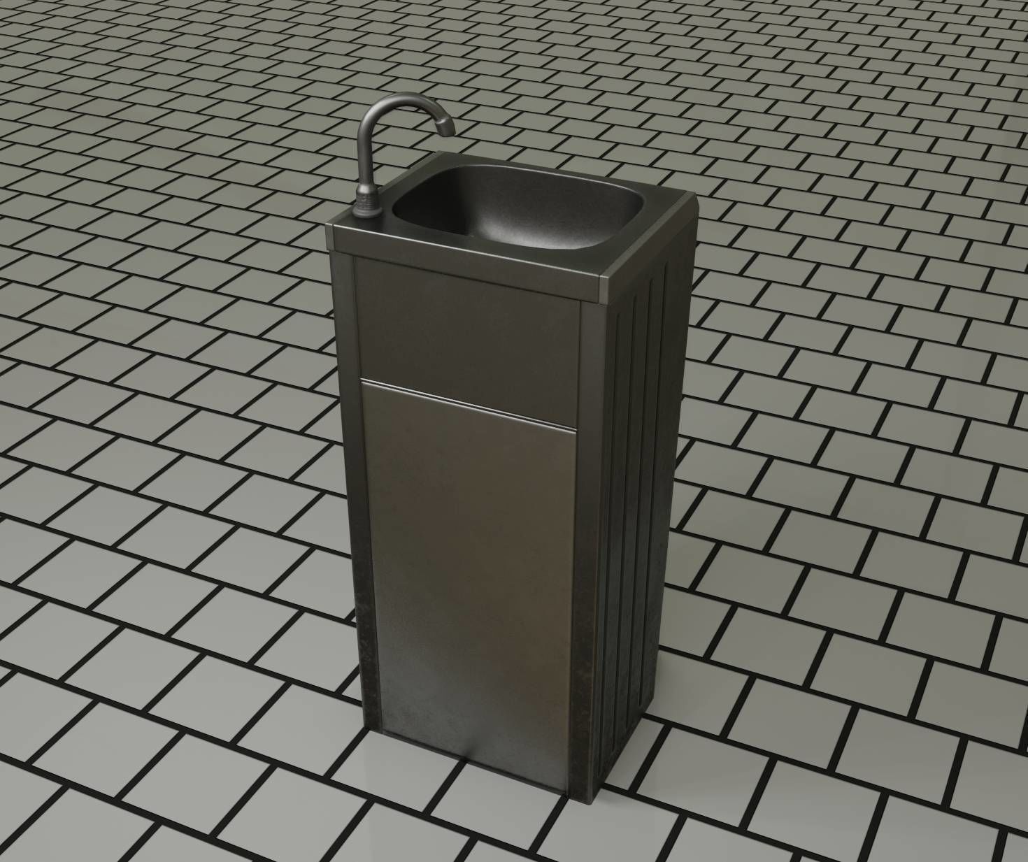 Public Metal Sink - 19 - Simple Compact Low-poly 3D model_66