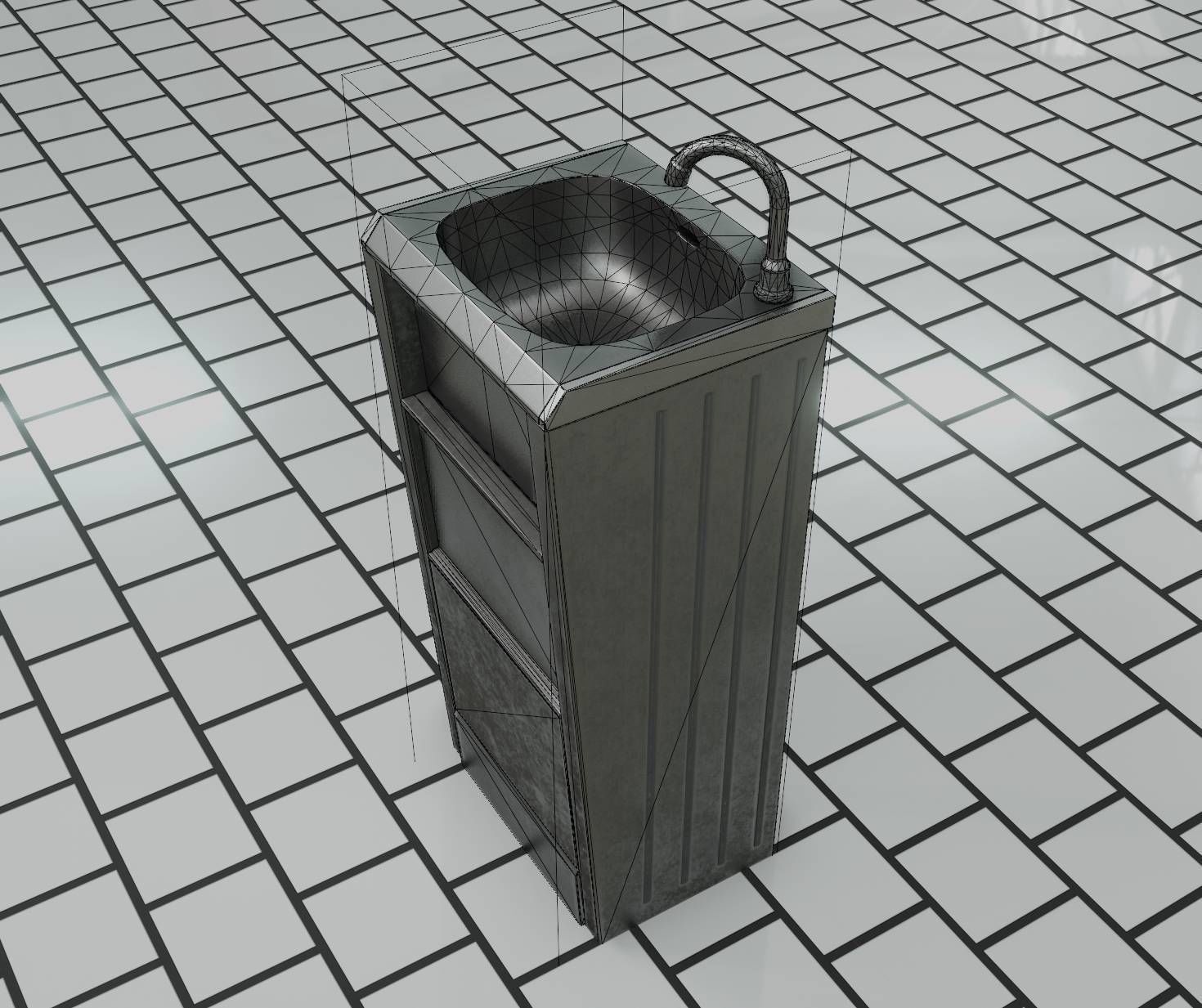 Public Metal Sink - 19 - Simple Compact Low-poly 3D model_11