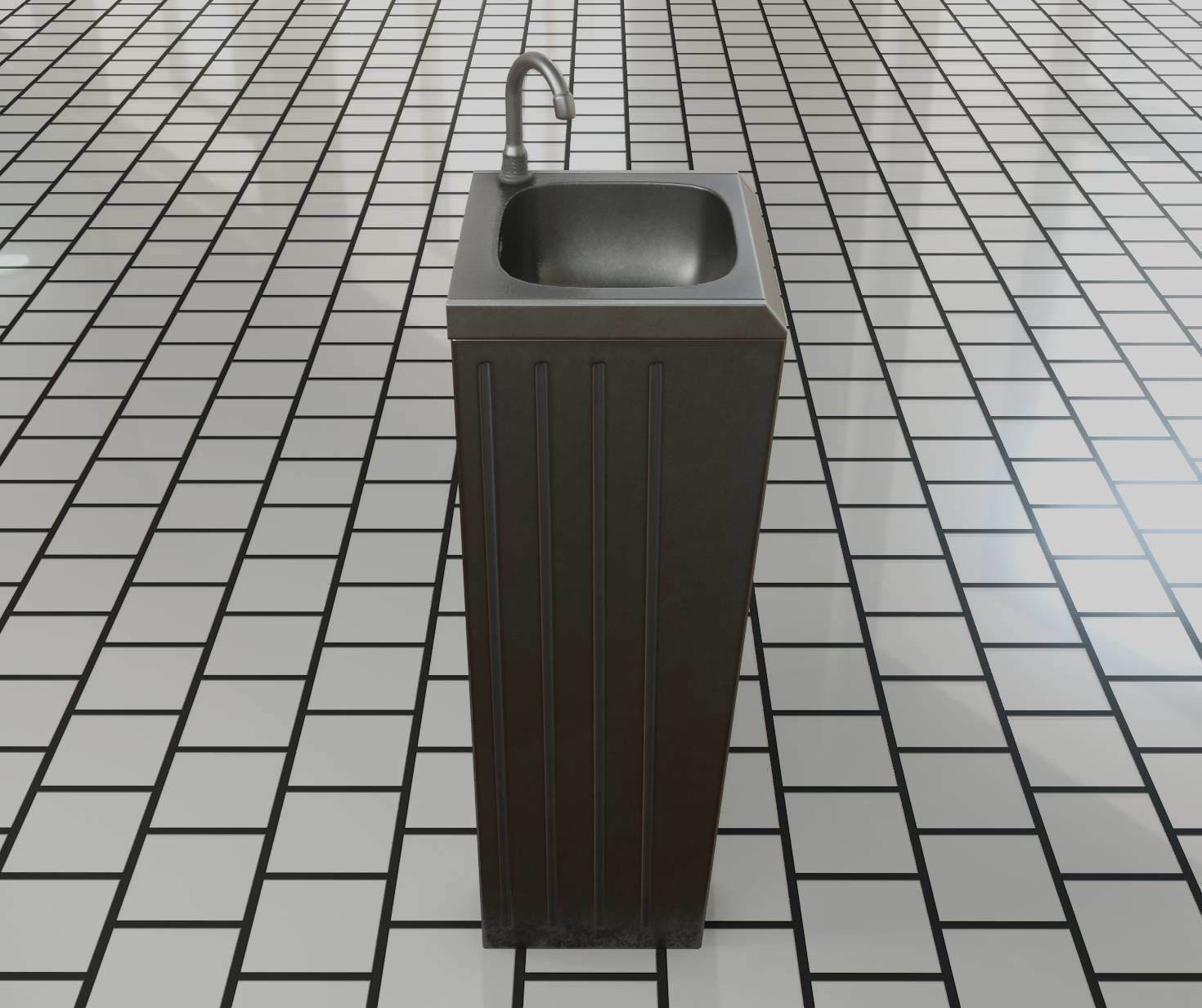 Public Metal Sink - 19 - Simple Compact Low-poly 3D model_33