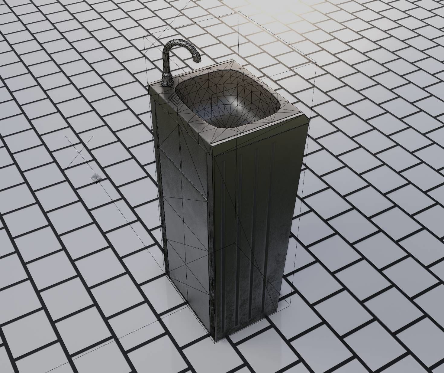 Public Metal Sink - 19 - Simple Compact Low-poly 3D model_70