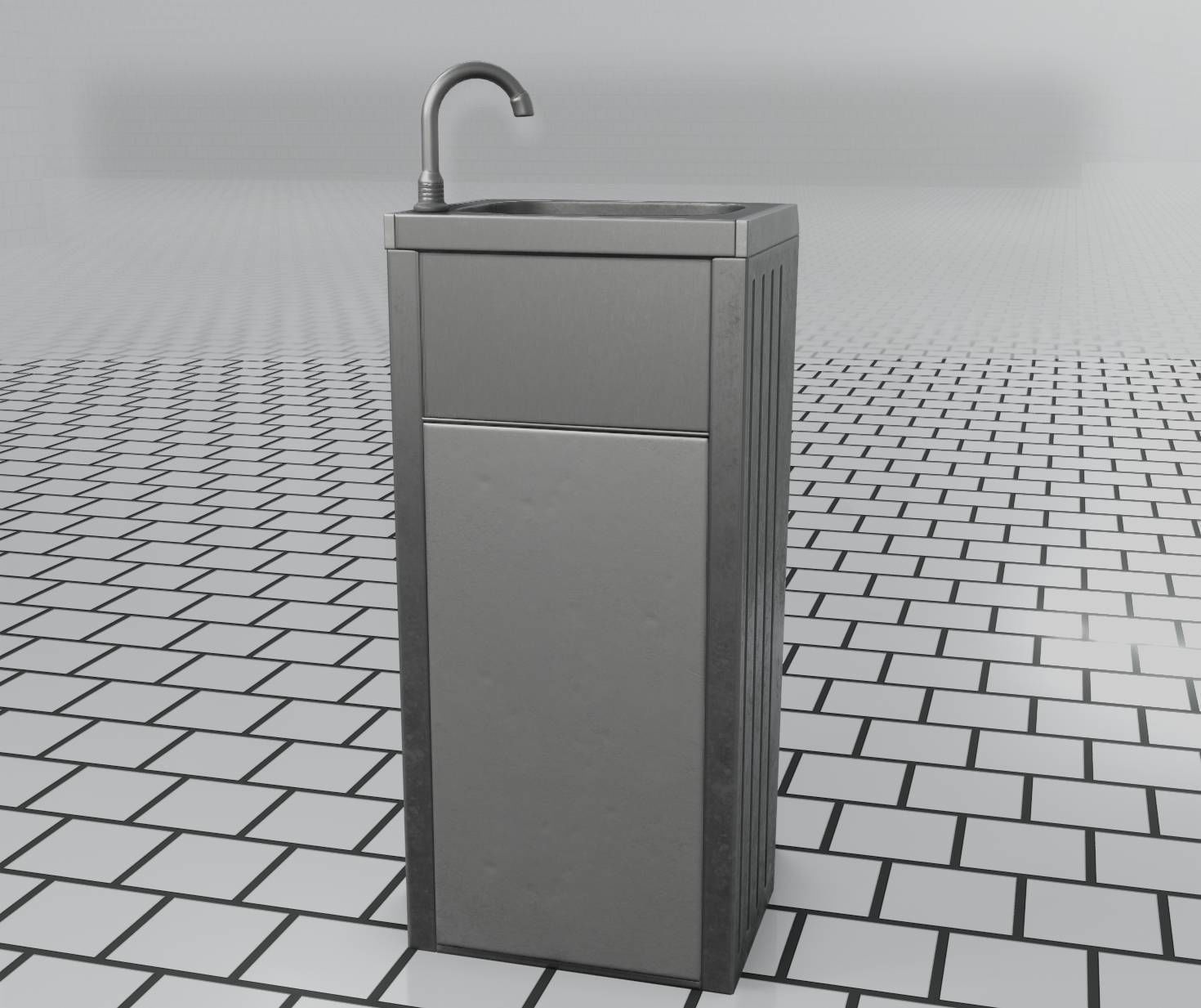 Public Metal Sink - 19 - Simple Compact Low-poly 3D model_16