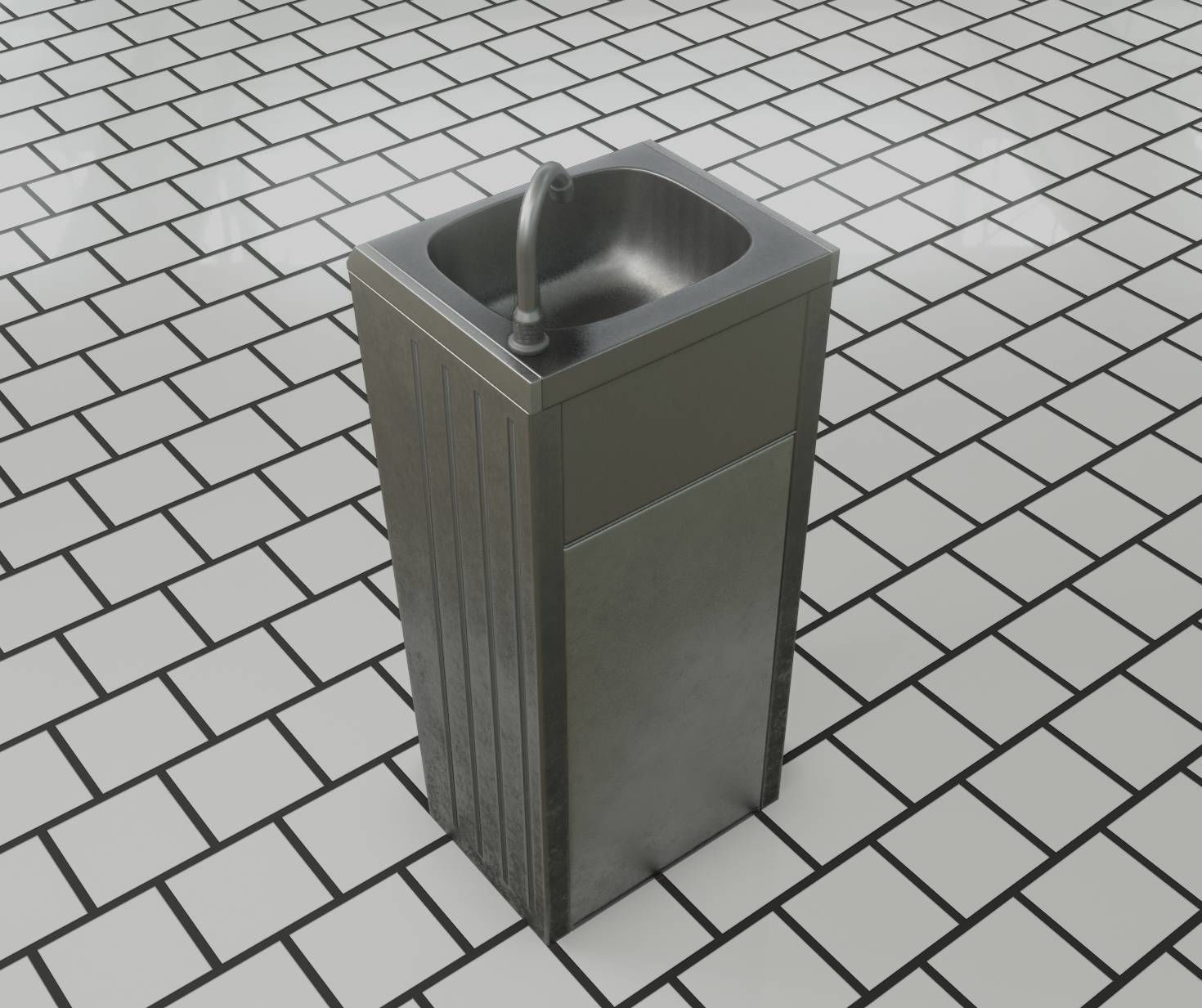 Public Metal Sink - 19 - Simple Compact Low-poly 3D model_10
