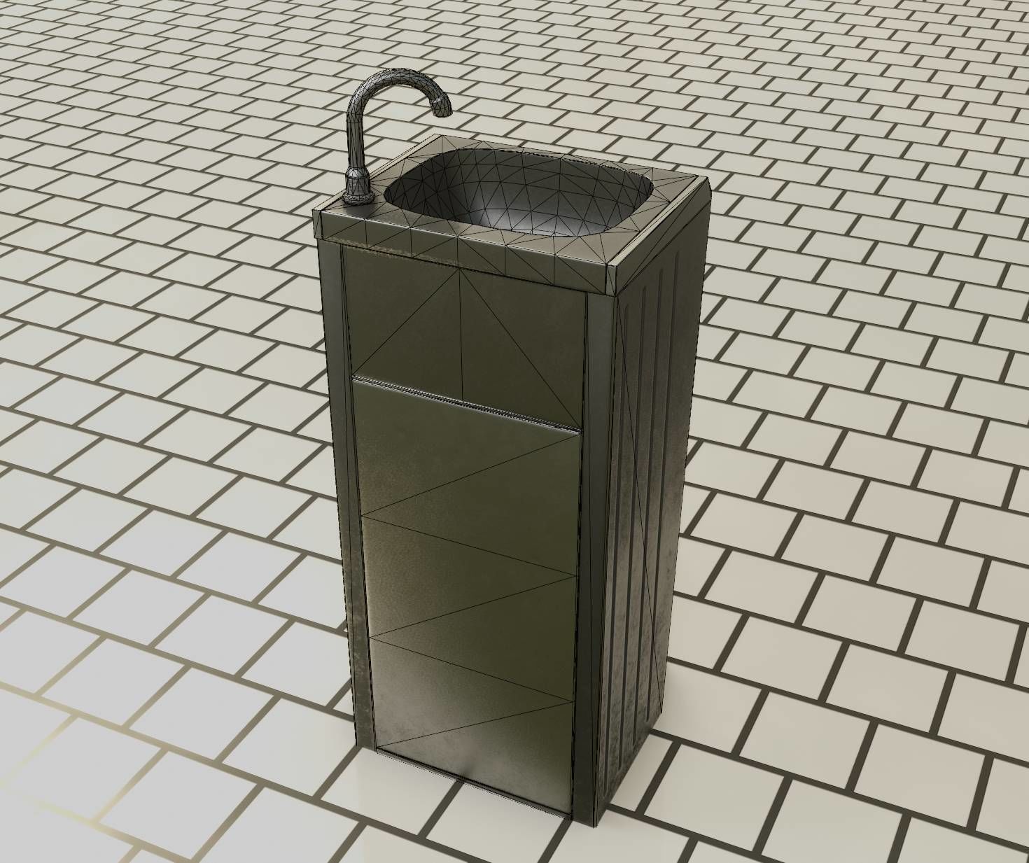 Public Metal Sink - 19 - Simple Compact Low-poly 3D model_5
