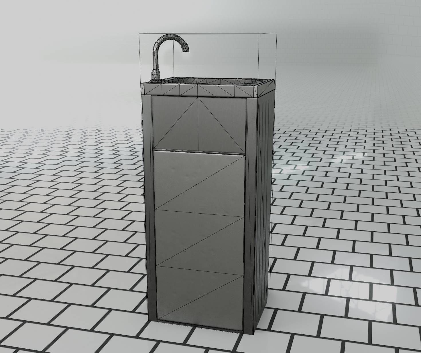 Public Metal Sink - 19 - Simple Compact Low-poly 3D model_78