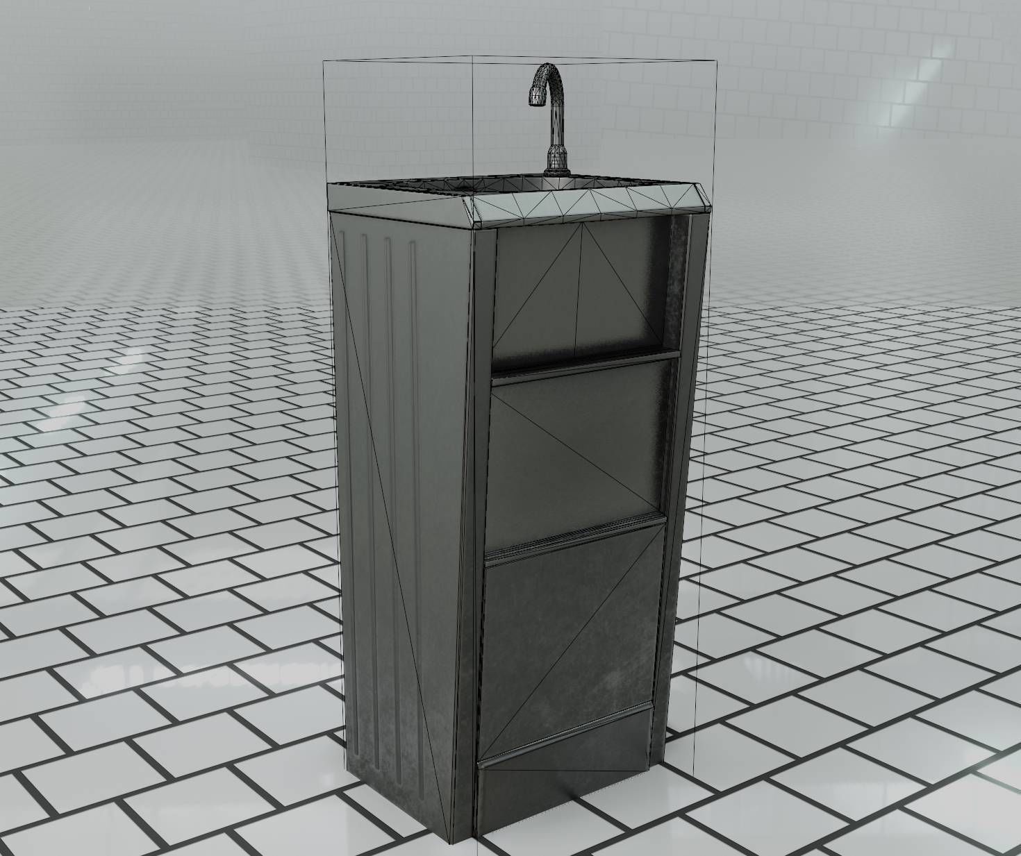 Public Metal Sink - 19 - Simple Compact Low-poly 3D model_44