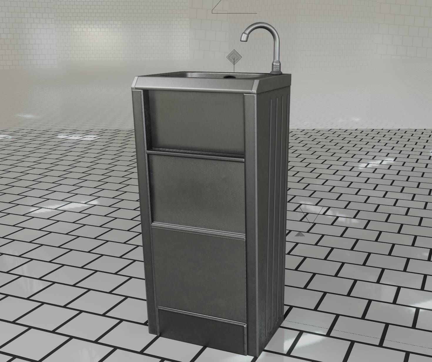 Public Metal Sink - 19 - Simple Compact Low-poly 3D model_12