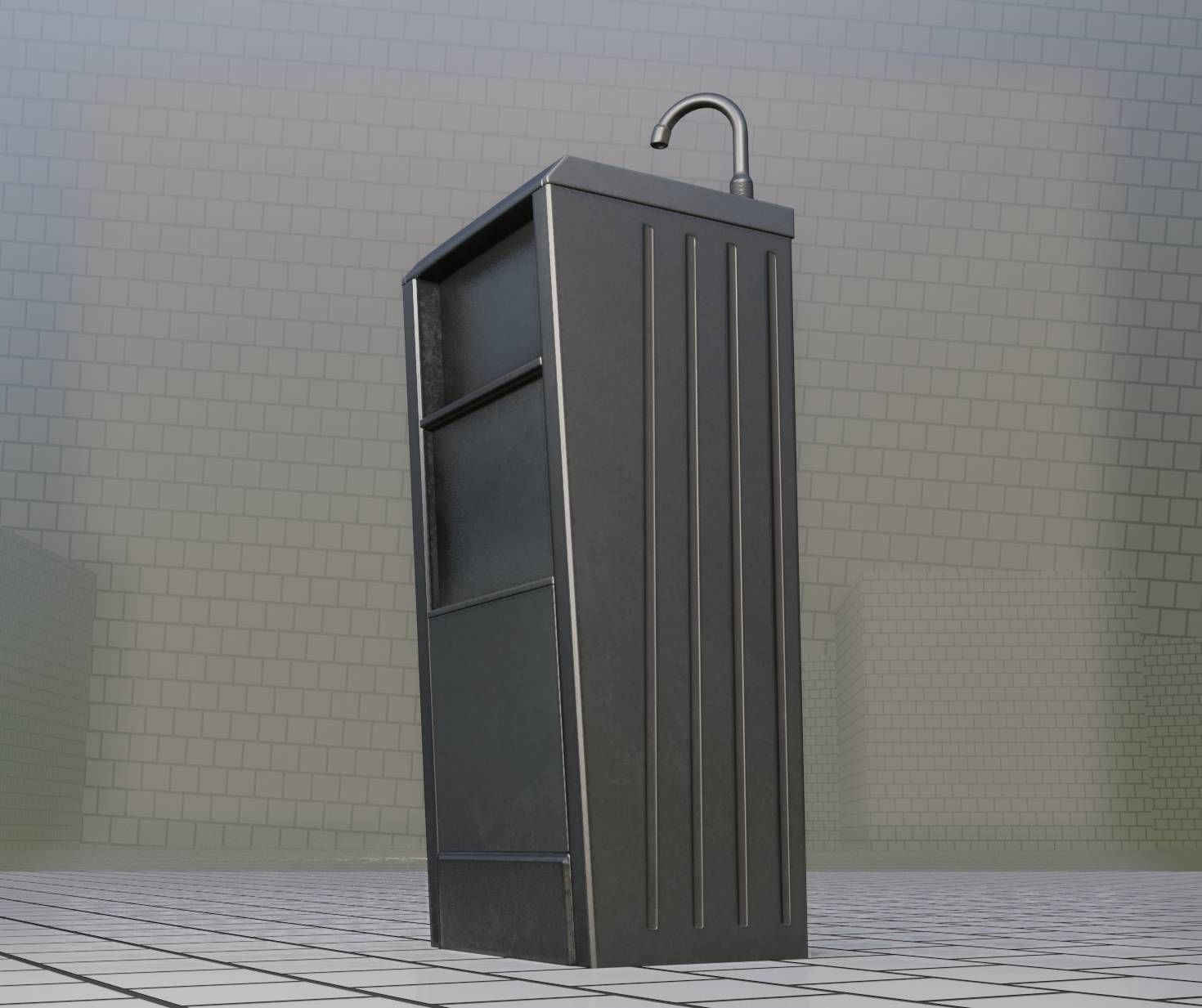 Public Metal Sink - 19 - Simple Compact Low-poly 3D model_51