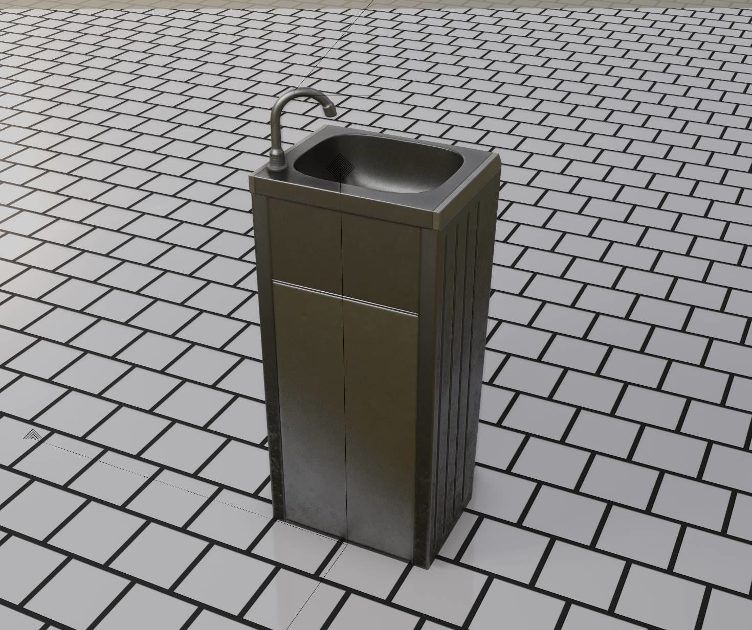 Public Metal Sink - 19 - Simple Compact Low-poly 3D model_97