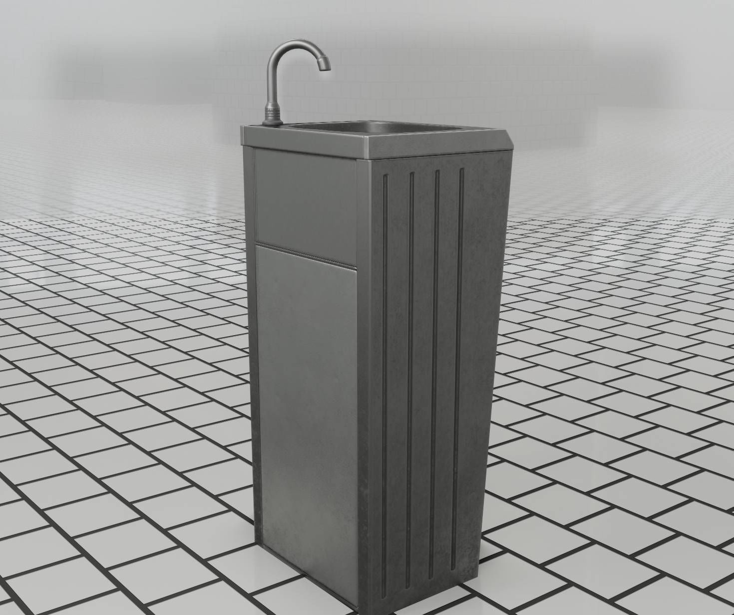 Public Metal Sink - 19 - Simple Compact Low-poly 3D model_15