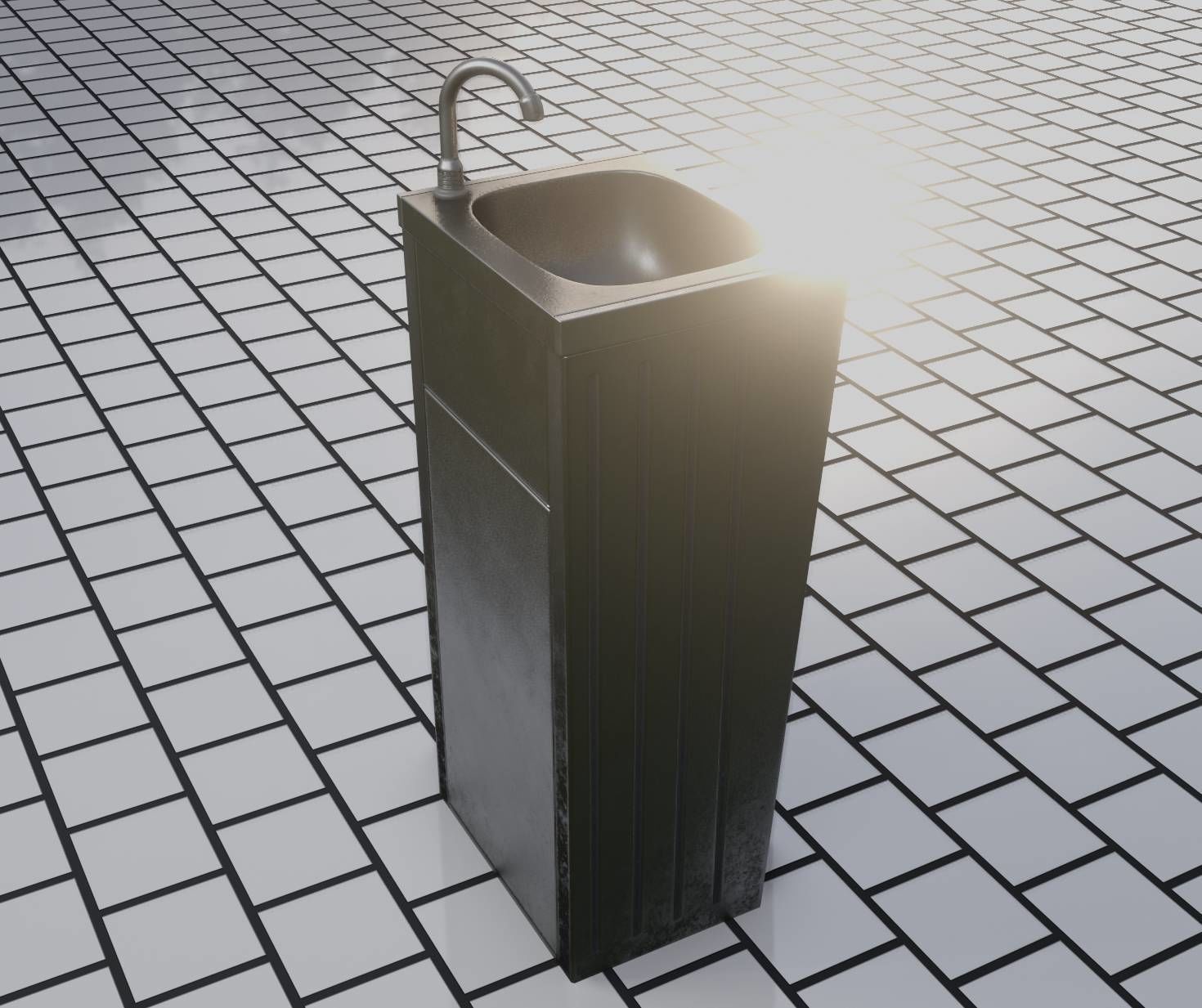 Public Metal Sink - 19 - Simple Compact Low-poly 3D model_4