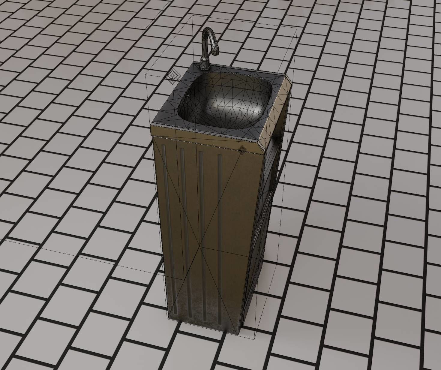 Public Metal Sink - 19 - Simple Compact Low-poly 3D model_69