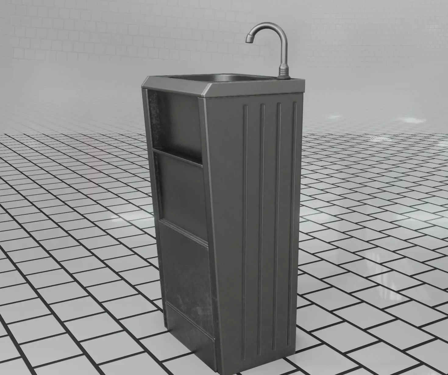 Public Metal Sink - 19 - Simple Compact Low-poly 3D model_0