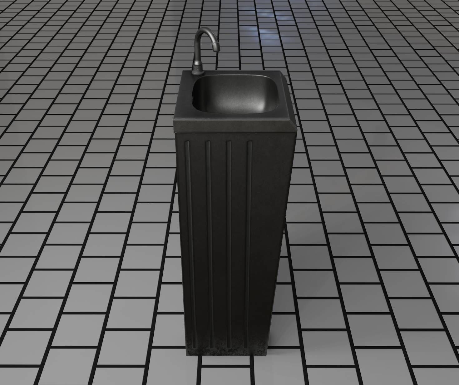 Public Metal Sink - 19 - Simple Compact Low-poly 3D model_64