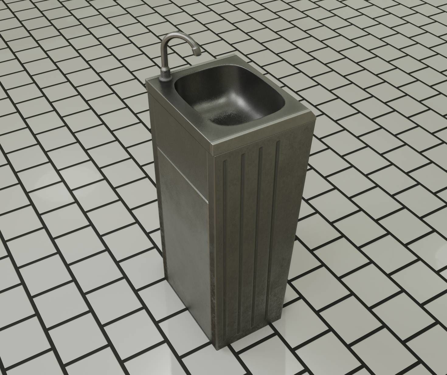 Public Metal Sink - 19 - Simple Compact Low-poly 3D model_39