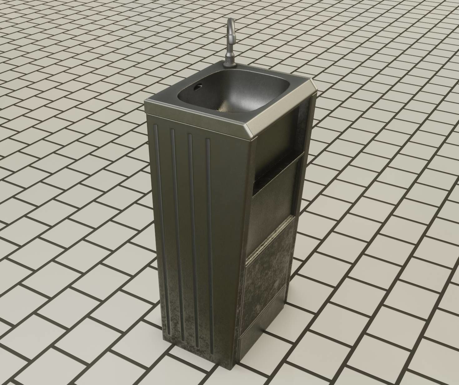 Public Metal Sink - 19 - Simple Compact Low-poly 3D model_32