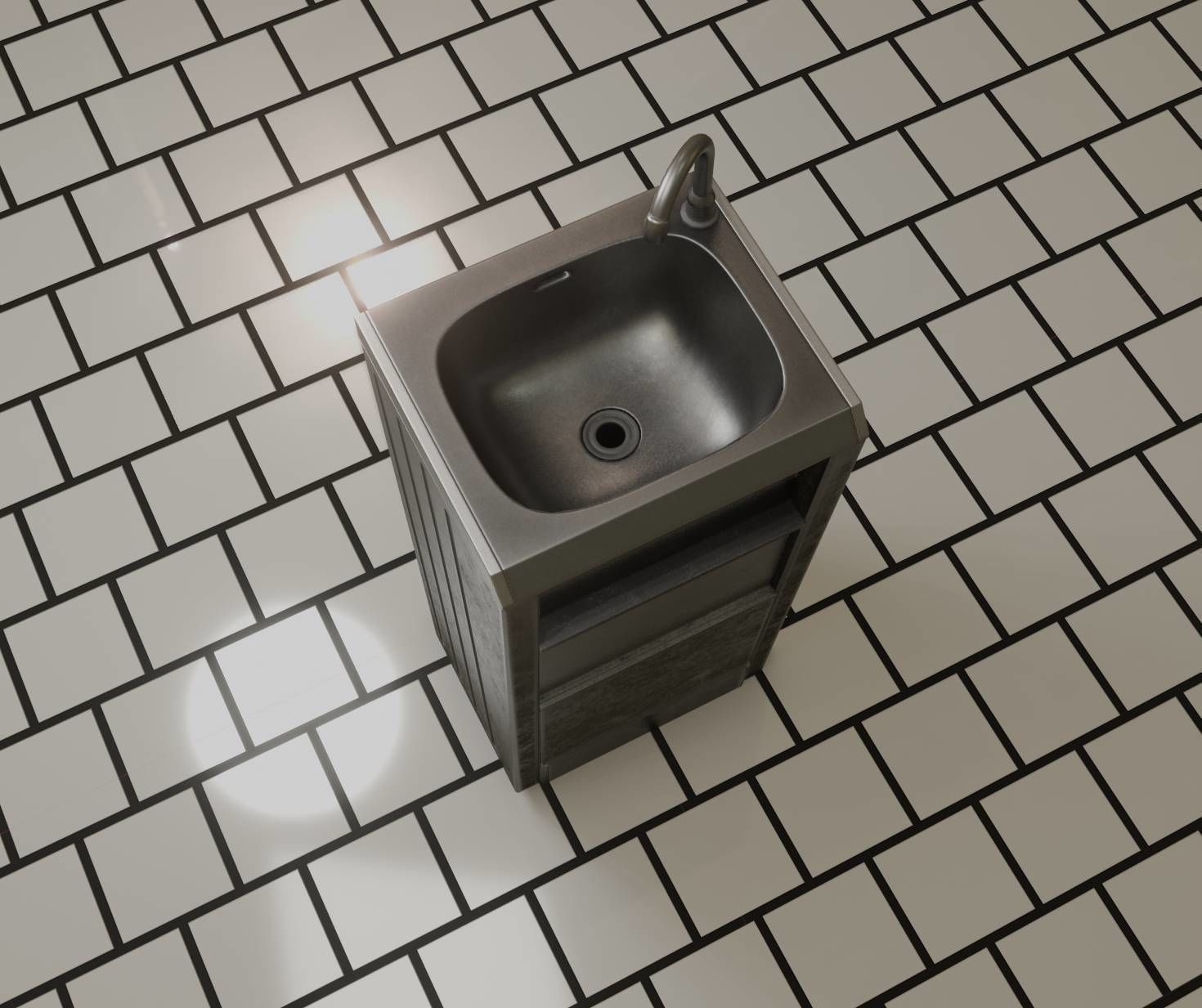Public Metal Sink - 19 - Simple Compact Low-poly 3D model_1