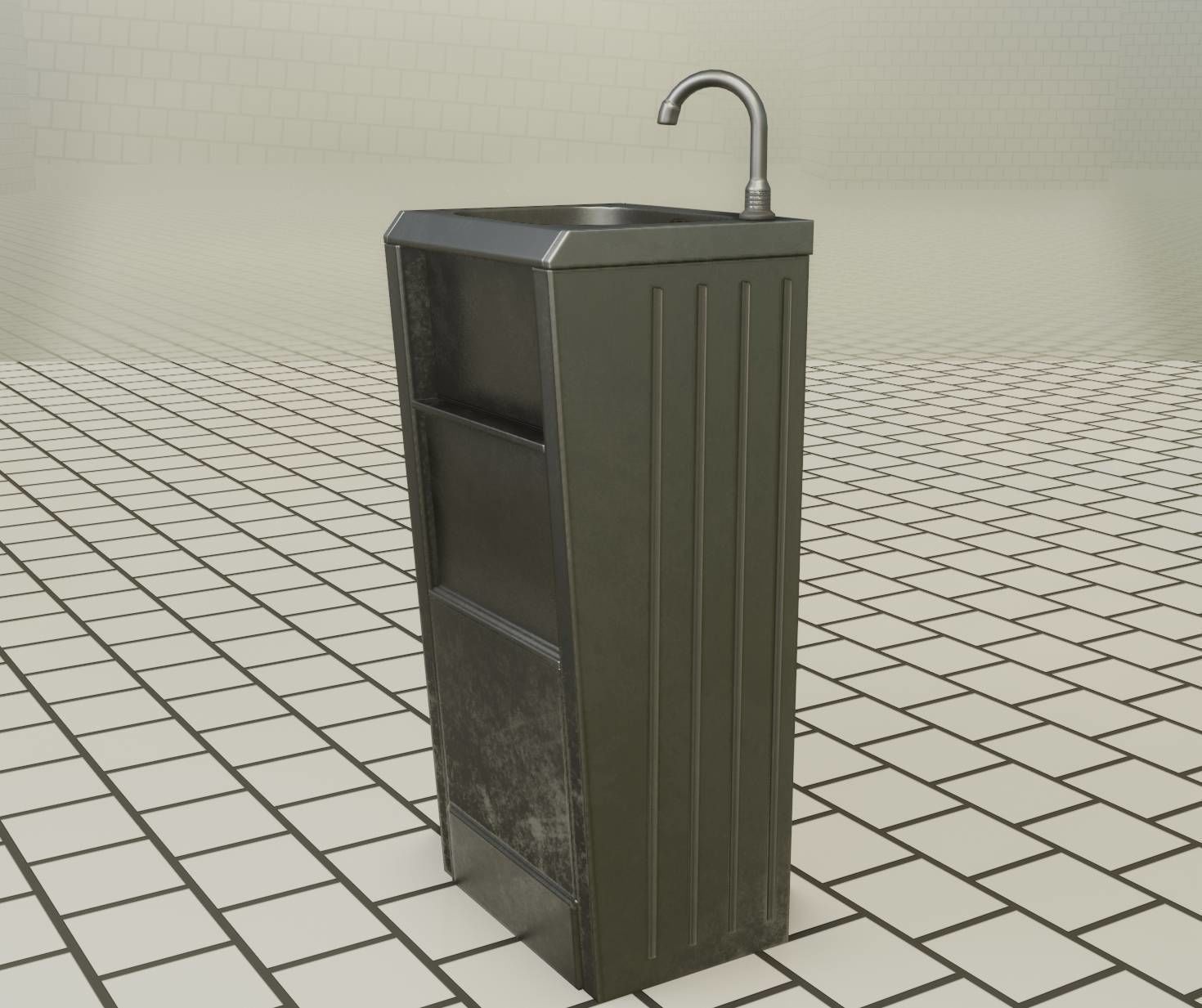 Public Metal Sink - 19 - Simple Compact Low-poly 3D model_42