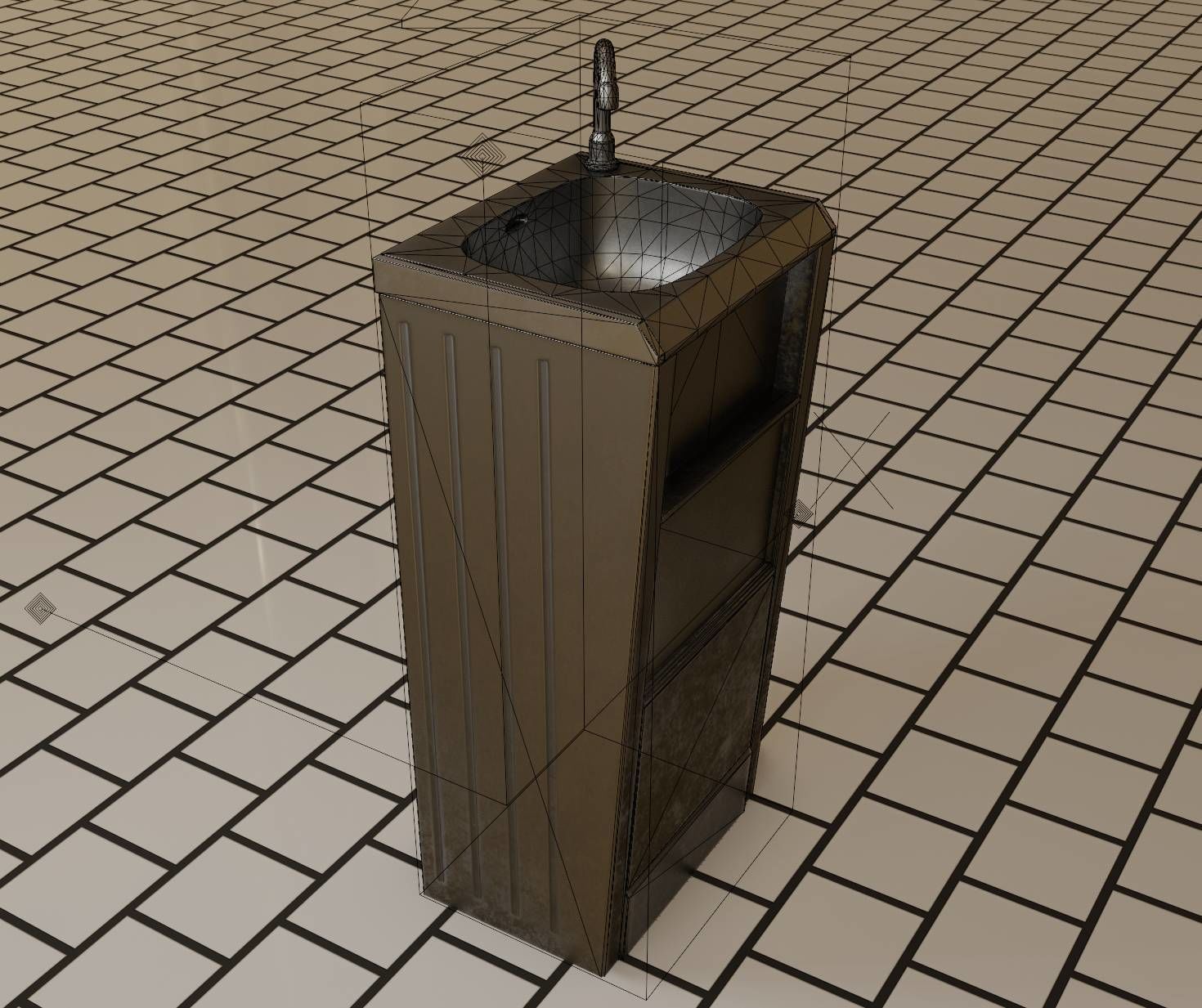 Public Metal Sink - 19 - Simple Compact Low-poly 3D model_2