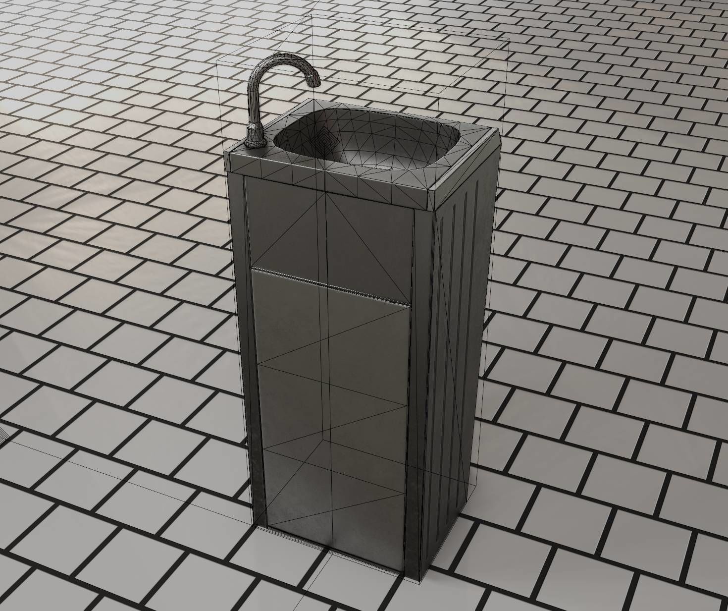 Public Metal Sink - 19 - Simple Compact Low-poly 3D model_35