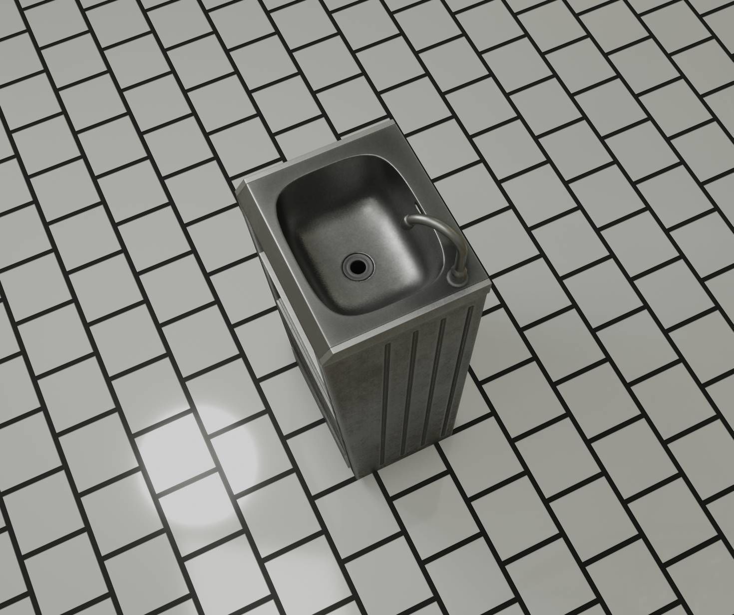 Public Metal Sink - 19 - Simple Compact Low-poly 3D model_91