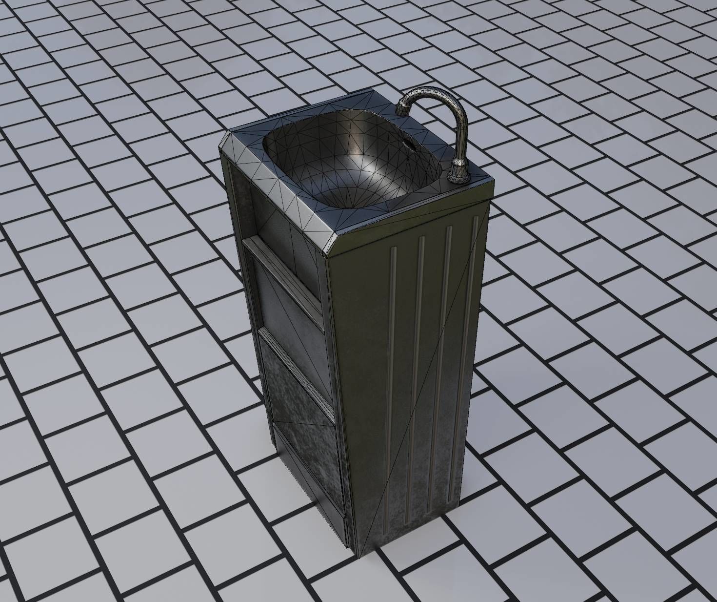 Public Metal Sink - 19 - Simple Compact Low-poly 3D model_41