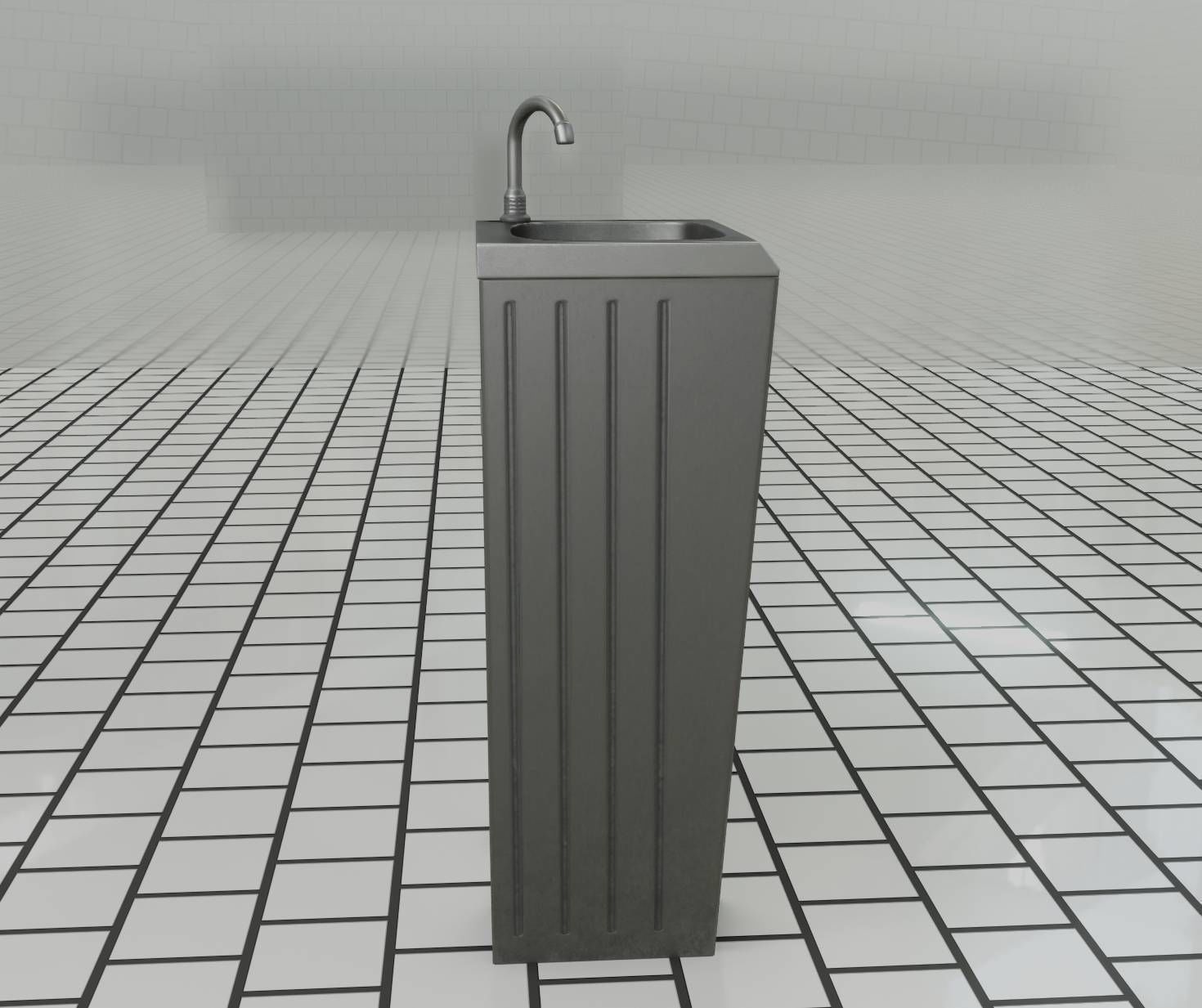 Public Metal Sink - 19 - Simple Compact Low-poly 3D model_76