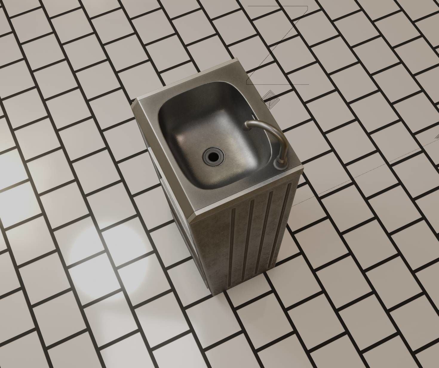 Public Metal Sink - 19 - Simple Compact Low-poly 3D model_29