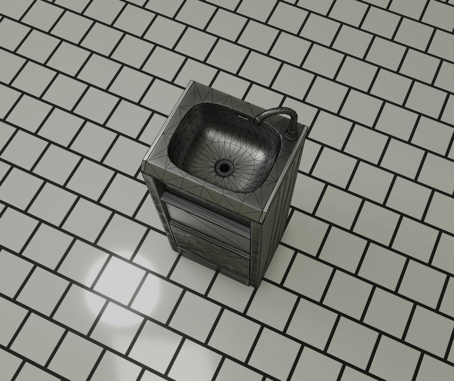 Public Metal Sink - 19 - Simple Compact Low-poly 3D model_92