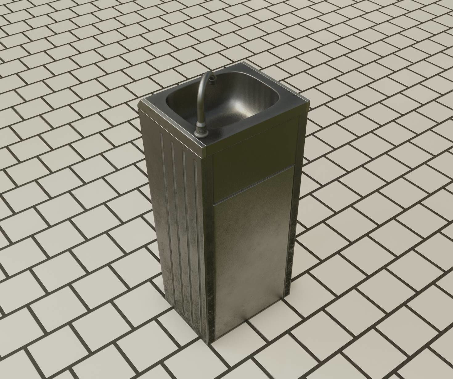 Public Metal Sink - 19 - Simple Compact Low-poly 3D model_71